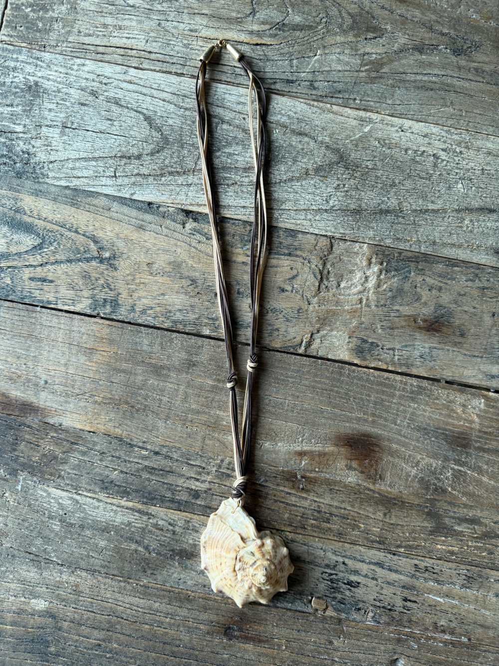 Vintage Neutral Brown Necklace with Real Seashell